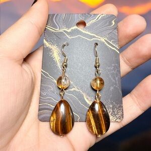 Tiger’s Eye & Citrine Drop Earrings | Handmade Crystal Jewelry